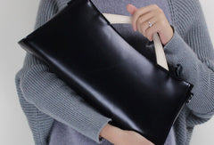 Handmade Leather Long handbag shoulder bag black for women leather crossbody bag