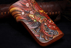 Handmade leather Long biker trucker God Mahakala wallet leather chain men Brown Tooled wallet - EverHandmade
