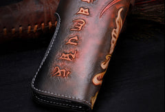 Handmade leather biker trucker Long Ganesha wallet leather chain men Brown Tooled wallet