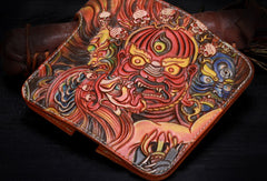 Handmade leather Long biker trucker God Mahakala wallet leather chain men Brown Tooled wallet - EverHandmade