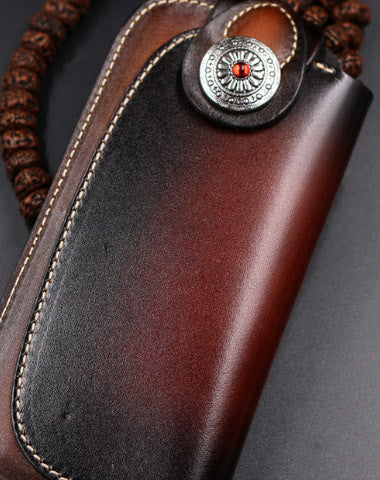 Handmade leather biker trucker wallet leather chain men vintage coffee wallet - EverHandmade