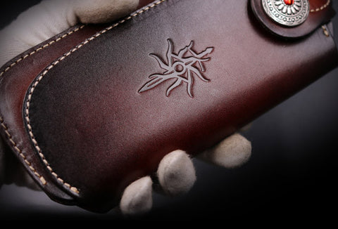 Handmade leather biker trucker wallet leather chain men vintage coffee wallet - EverHandmade