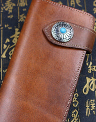 Handmade leather Long biker trucker wallet leather chain men vintage caramel wallet - EverHandmade