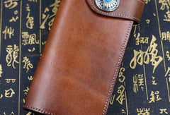 Handmade leather Long biker trucker wallet leather chain men vintage caramel wallet - EverHandmade