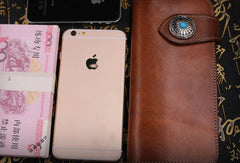 Handmade leather Long biker trucker wallet leather chain men vintage caramel wallet - EverHandmade