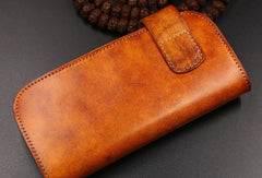Handmade leather Long biker trucker wallet leather chain men vintage brown wallet