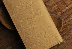 Handmade long leather wallet floral leather clutch wallets for women men zip