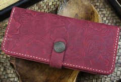 Handmade long leather wallet flowral leather clutch wallet for men women - EverHandmade