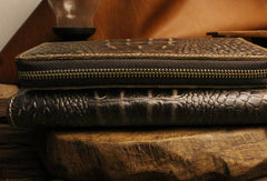 Handmade long leather wallets crocodile zipper leather clutch wallets for men