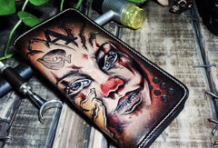 Handmade leather Biker trucker long Joker wallet leather  men Black Carved Tooled wallet - EverHandmade