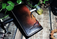 Handmade leather Biker trucker long Joker wallet leather  men Black Carved Tooled wallet - EverHandmade