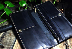 Handmade leather Biker trucker long Joker wallet leather  men Black Carved Tooled wallet - EverHandmade