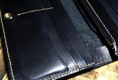 Handmade leather Biker trucker long Joker wallet leather  men Black Carved Tooled wallet