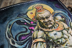 Handmade leather Biker trucker long The-arhat wallet leather men Black Carved Tooled wallet - EverHandmade