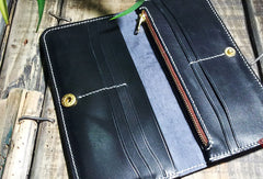 Handmade leather Biker trucker long The-arhat wallet leather men Black Carved Tooled wallet - EverHandmade