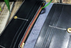 Handmade leather Biker trucker long The-arhat wallet leather men Black Carved Tooled wallet - EverHandmade