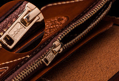 Handmade leather long clutch biker trucker chain wallet coffee brown leather men wallet - EverHandmade