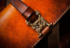 Handmade leather long clutch biker trucker chain wallet coffee brown leather men wallet - EverHandmade