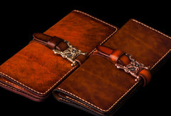Handmade leather long clutch biker trucker chain wallet coffee brown leather men wallet - EverHandmade
