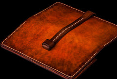 Handmade leather long clutch biker trucker chain wallet coffee brown leather men wallet - EverHandmade