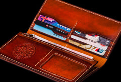 Handmade leather long clutch biker trucker chain wallet coffee brown leather men wallet - EverHandmade