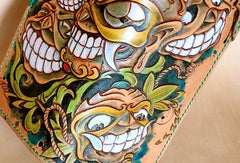 Handmade leather tooled carved wallet long wallet Gabbra men biker long wallet