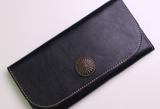 Genuine leather trifold clutch purse long wallet purse clutch zip men women - EverHandmade