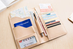 Handmade women long leather passport wallet beige vintage brown black green - EverHandmade
