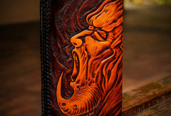 Handmade leather clutch zip long wallet black buddha leather men Tooled - EverHandmade