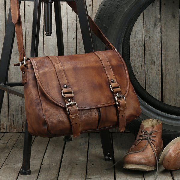 Handmade leather men Briefcase messenger vintage shoulder laptop bag vintage bag - EverHandmade