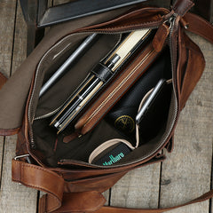 Handmade leather men Briefcase messenger vintage shoulder laptop bag vintage bag