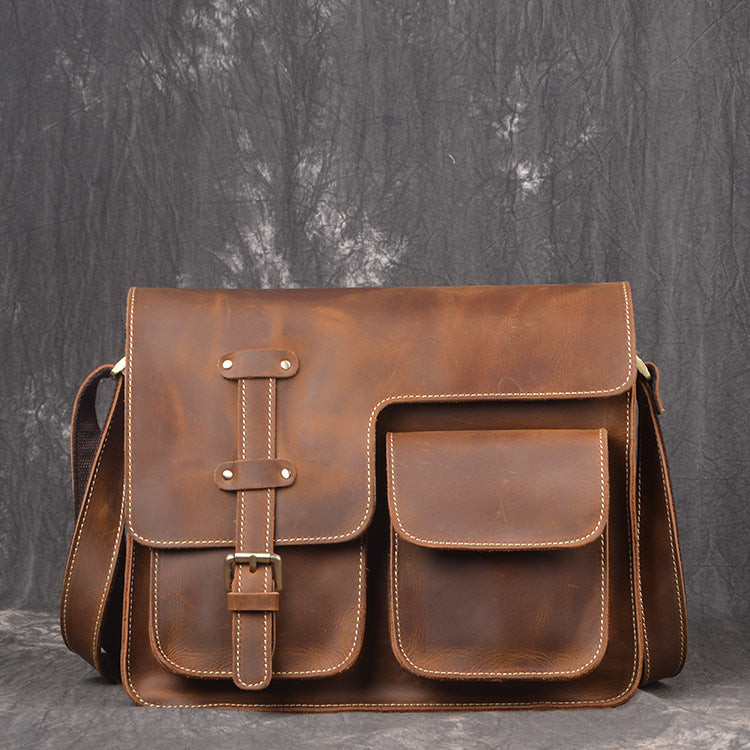 Handmade Brown Leather Mens Small Box Bag Shoulder Bag Messenger Bag f