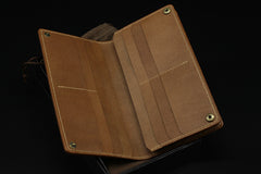Handmade leather men wallet Hobbit carved leather custom long wallet w/card ID holder for men - EverHandmade
