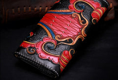 Handmade leather Black phoenix flowers wallet leather men women clutch Tooled wallet