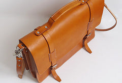 Handmade Leather messenger bag brief yellow brown for men women leather shoulder bag - EverHandmade