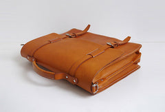 Handmade Leather messenger bag brief yellow brown for men women leather shoulder bag