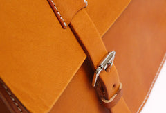 Handmade Leather messenger bag brief yellow brown for men women leather shoulder bag