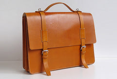 Handmade Leather messenger bag brief yellow brown for men women leather shoulder bag - EverHandmade