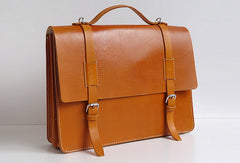 Handmade Leather messenger bag brief yellow brown for men women leather shoulder bag