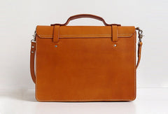 Handmade Leather messenger bag brief yellow brown for men women leather shoulder bag