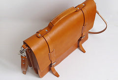 Handmade Leather messenger bag brief yellow brown for men women leather shoulder bag