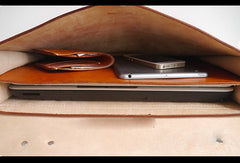 Handmade Leather messenger bag brief yellow brown for men women leather shoulder bag - EverHandmade