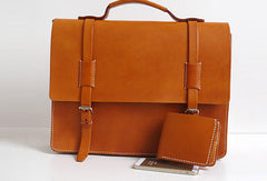 Handmade Leather messenger bag brief yellow brown for men women leather shoulder bag