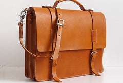 Handmade Leather messenger bag brief yellow brown for men women leather shoulder bag - EverHandmade