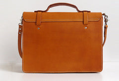 Handmade Leather messenger bag brief yellow brown for men women leather shoulder bag