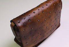 Genuine Leather shoulder bag messenger bag rivet for women leather crossbody bag - EverHandmade