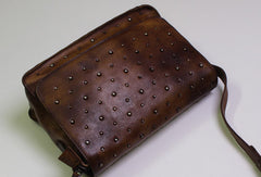 Genuine Leather shoulder bag messenger bag rivet for women leather crossbody bag - EverHandmade