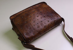 Genuine Leather shoulder bag messenger bag rivet for women leather crossbody bag - EverHandmade