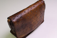 Genuine Leather shoulder bag messenger bag rivet for women leather crossbody bag - EverHandmade