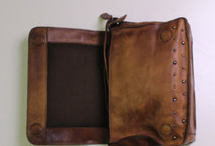 Genuine Leather shoulder bag messenger bag rivet for women leather crossbody bag - EverHandmade